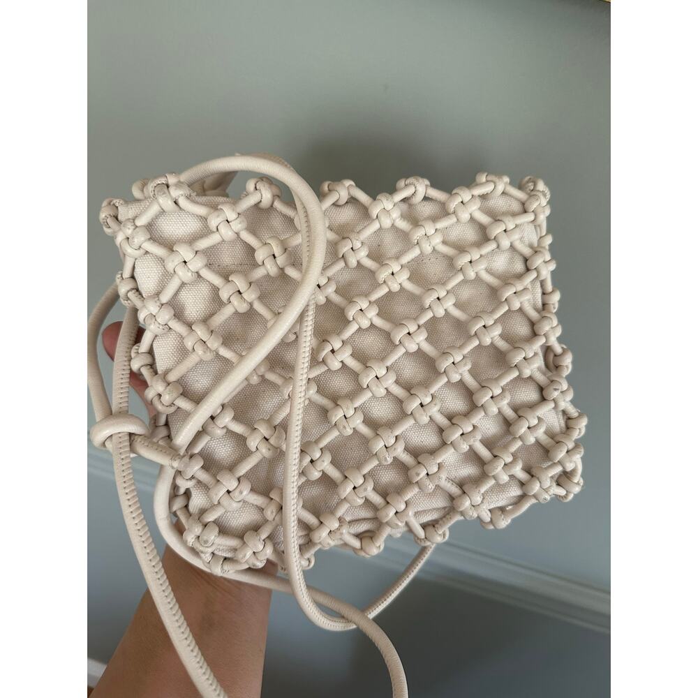 Madewell Knotted Leather Crossbody Purse cream ivory macrame boho travel Beige